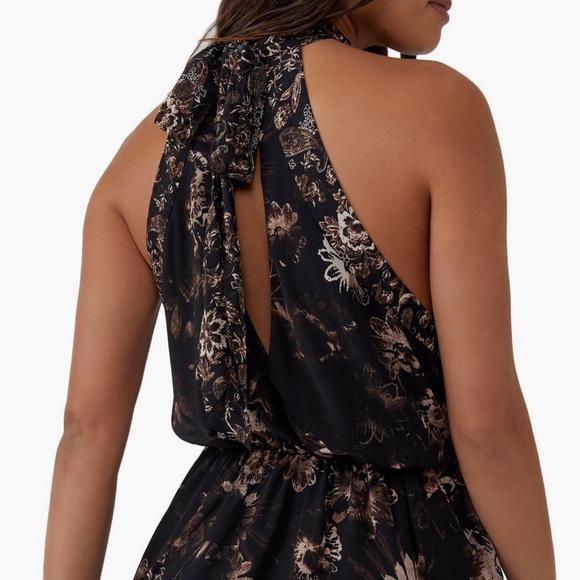 Free People Katerina Floral Halter Neck Mini Dress | Brown Black Floral | XL - Picture 4 of 13